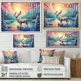 thumbnail image 4 of Designart "Colorful Kawaii Deer In Canadian Landscape" Aurora Borealis Floater Framed Wall Art Living Room, 4 of 5