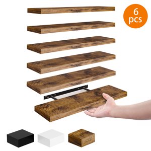 Fairy 15.8-Inch Floating Shelves Set of 6, Brown Wood Farmhouse
