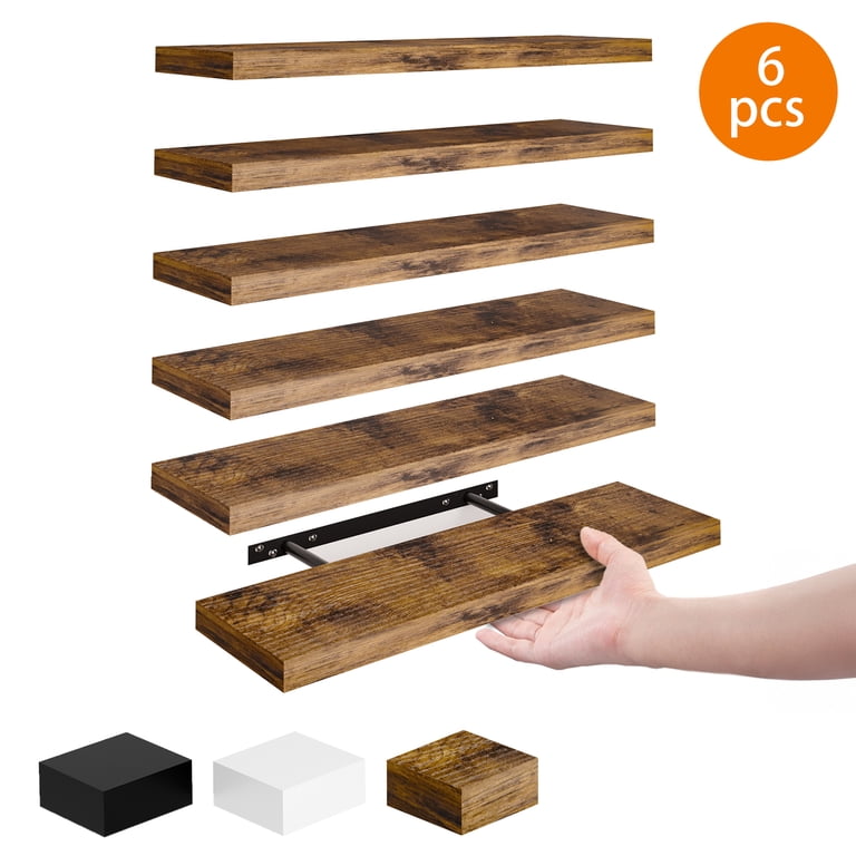 Fairy 15.8-Inch Floating Shelves Set of 6, Brown Wood Farmhouse photo 1