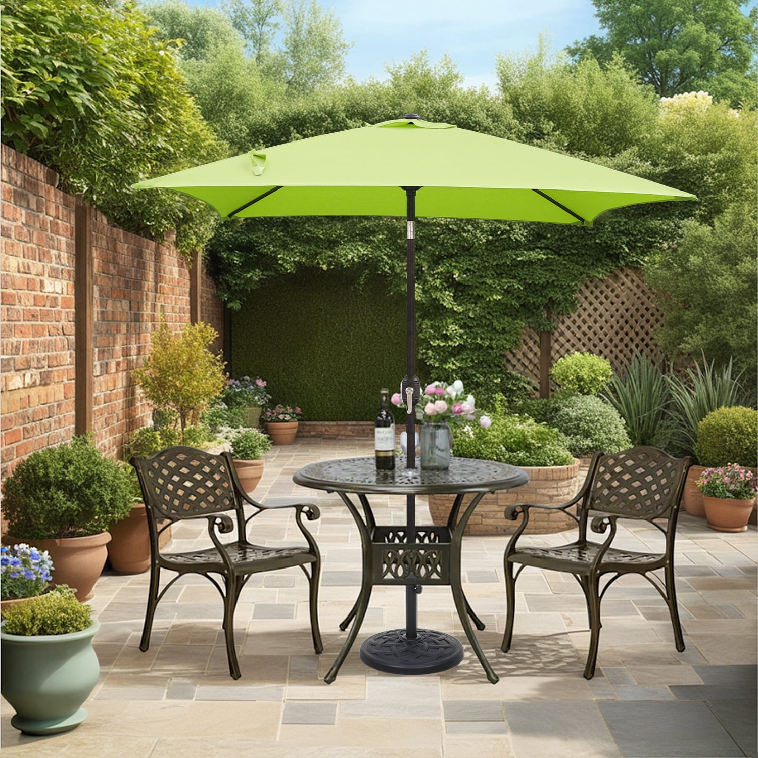 Ultrashades 6.5 ft Square Outdoor Patio Market Umbrella with Push Button Tilt and Crank Handle, Green