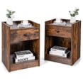 thumbnail image 1 of Gymax Set of 2 Nightstand with Drawer Cabinet End Side Table Raised Top Rustic Brown, 1 of 10