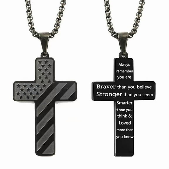 PRIYAL Cross Necklace for Men Graduation Gifts Bible Verse Stainless Steel Chain Pendant Religious Christian First Communion Confirmation Jewelry Gifts