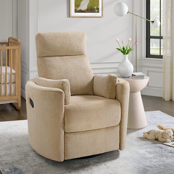 Soho Baby Nottingham Upholstered Glider Recliner Rocking Chair 360° Swivel for Nursery and Living Room – Latte