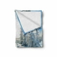 thumbnail image 2 of Winter Soft Flannel Fleece Blanket, Winter Landscape with Forest and Blue Sky Frosted Trees Footprints Seasonal Nature, Cozy Plush for Indoor and Outdoor Use, 50" x 70", Blue White, by Ambesonne, 2 of 6