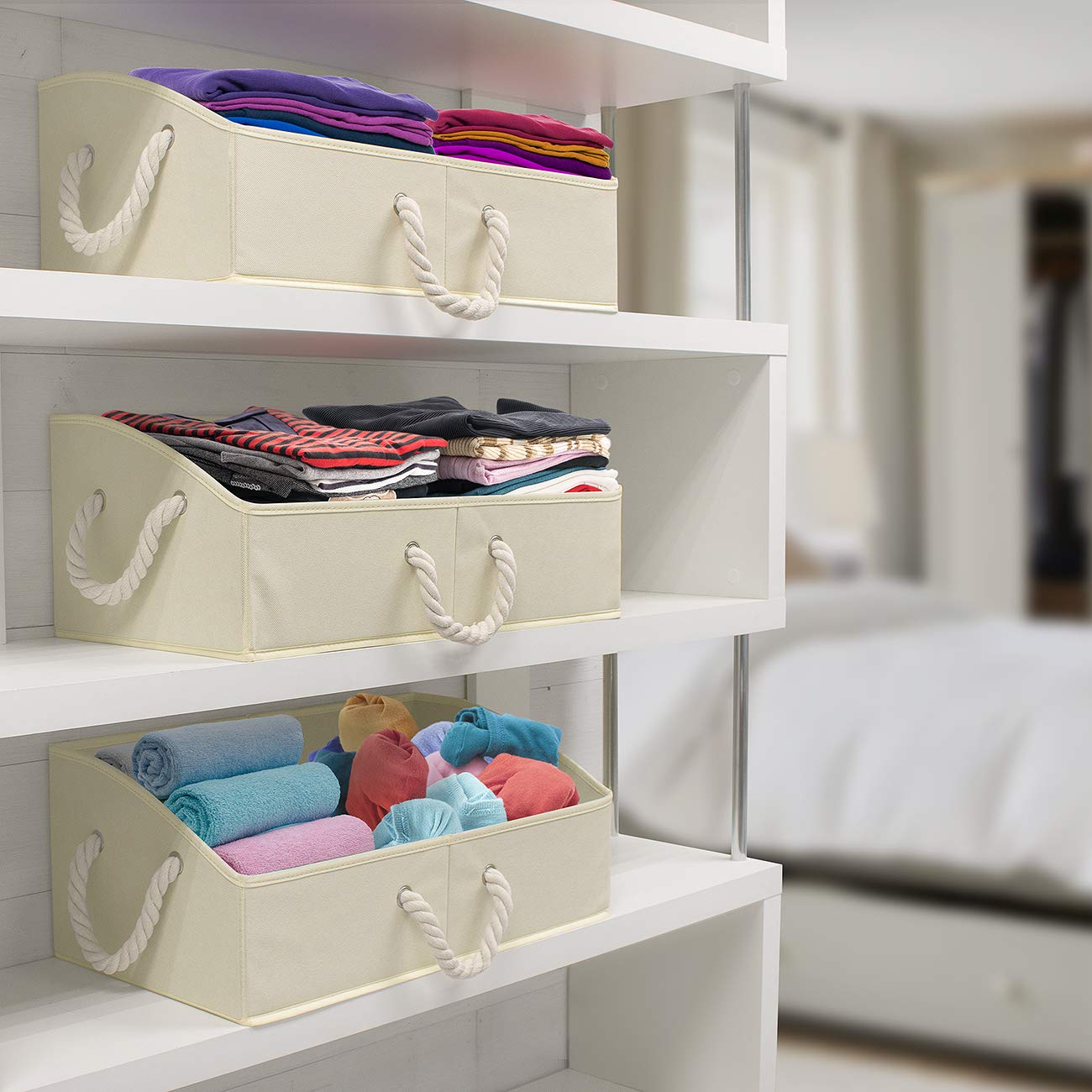 Sorbus 3-Pack Trapezoid Storage Bins - Foldable Fabric Baskets for Closet Organization, Beige