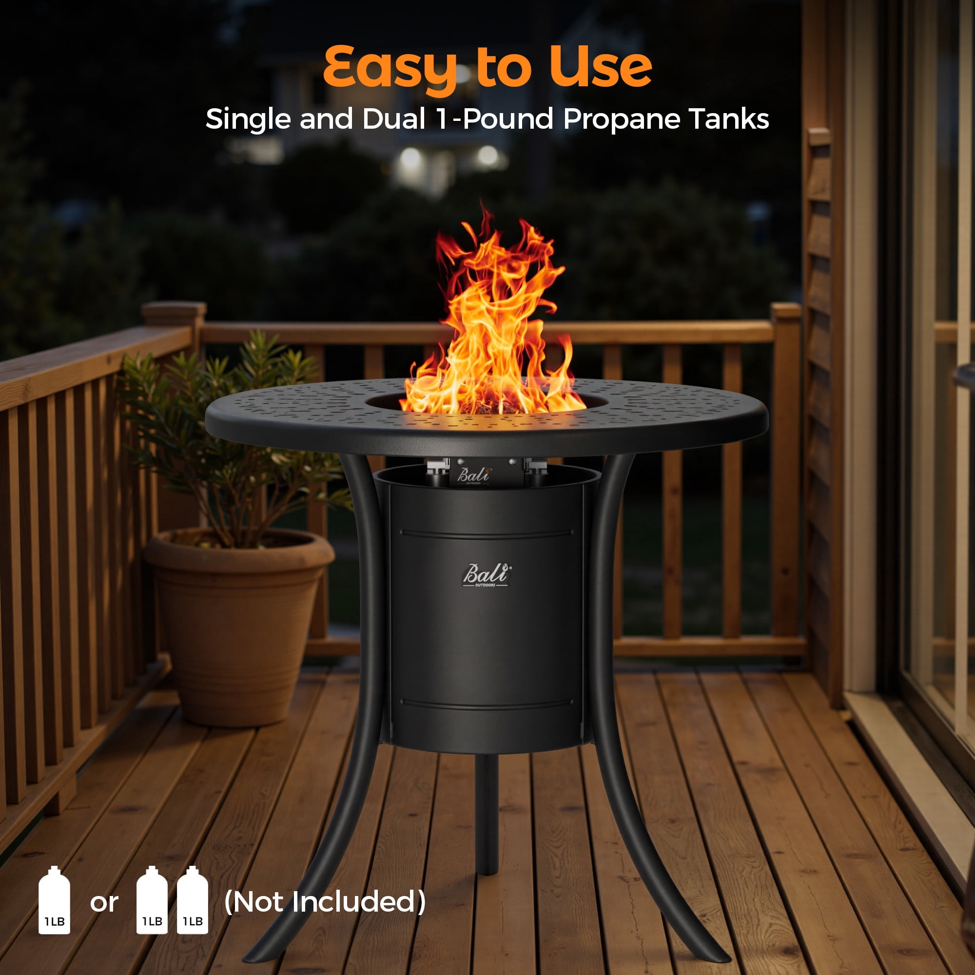 BALI OUTDOORS Dual 1-Pound Propane Fire Pit Table for Outside Patio, 26Inch Black