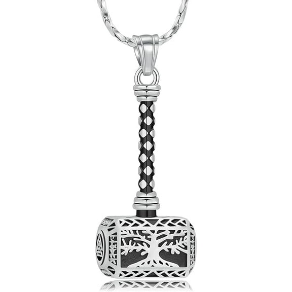Viking Thor's Hammer Urn Necklace for Ashes Tree of Life Cremation Jewelry for Women Men Human / Pet Ashes Holder Keepsake Memorial Gift Urn Pendant