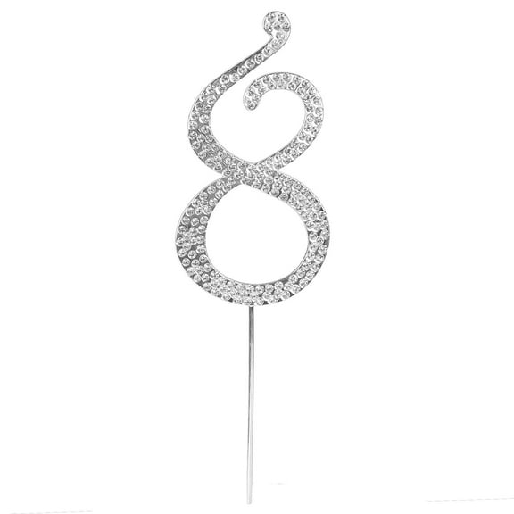 O'Creme Rhinestone Silver-Colored Number-8 Cake Topper 4 Inch