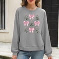 thumbnail image 5 of GuzomFashion Womens Gray Christmas Waffle Knit Sweatshirt - Soft Stretchy with Tree & Pink Bow Print, Relaxed Fit Size S-XXL for Holiday Daily Wear,Size S, 5 of 6