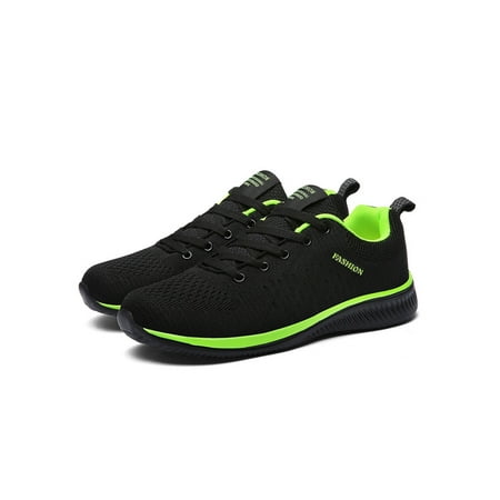 

Lacyhop Mens Hiking Non-Slip Lace Up Walking Shoe Men s Running Lightweight Flat Sneakers Breathable Low Top Athletic Shoes Black Green 5.5