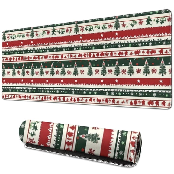Long Mouse Pads for Desk,Red Christmas Deer and Tree Pattern Desk Mats on Top Of Desks, Desk Mouse Pad Extra Large with 3mm Non-Slip Base and Stitched Edge for Gaming,Office,Work,Home 31.5x11.8in