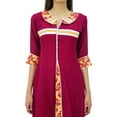 thumbnail image 6 of Bimba Georgette Maroon Straight Kurta Tunic Top Collar Neck 3/4 Sleeve Kurti, 6 of 9