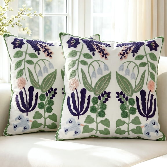 Sanmadrola Throw Pillow Covers Embroidered 18x18'' Boho Decorative Pillow Cover for Living Room Couch Sofa Bed Home Decor