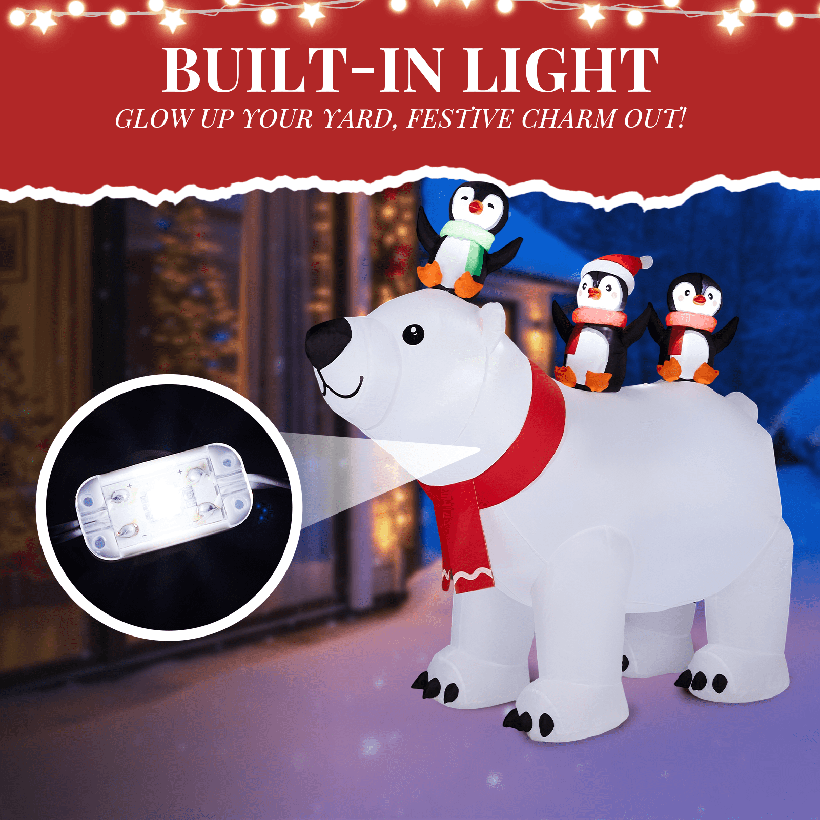 Astoutdoor 5 ft Lighted Christmas Inflatable Decoration, Polar Bear and Penguins Blow Up Yard Decor with Built-in LED Lights