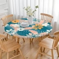 thumbnail image 3 of Round Tablecloth with Elastic Edge, Waterproof Vinyl Featuring Tropical Floral and Hawaiian Hibiscus Prints, Backed Non-Slip Table Cover Fits 44-50 Inch Round Tables, 3 of 7