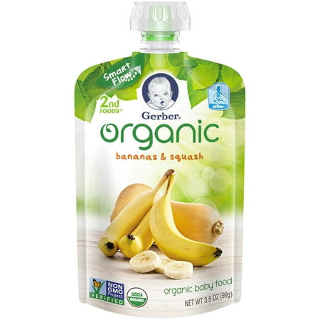 Gerber Organic 2nd Foods Baby Food, Banana Squash, 3.5 oz Pouch (Pack of 12)