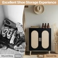 thumbnail image 3 of Spaco 2-Door Vertical Shoe Cabinet, Particle Board Shoe Cabinet with Plastic Rattan Black Frame and Gold High Feet, Black, 3 of 13
