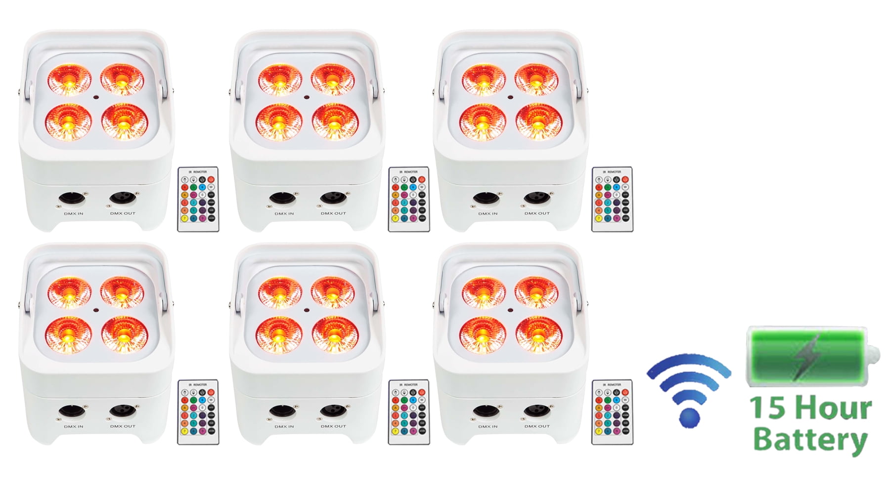 6 Rockville BEST PAR 50 White Rechargeable Par Wash Lights Wireless DMX