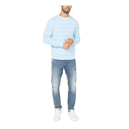 NAUTICA Mens Light Blue Striped Long Sleeve Crew Neck Classic Fit Cotton Blend Pullover Sweater 3XL