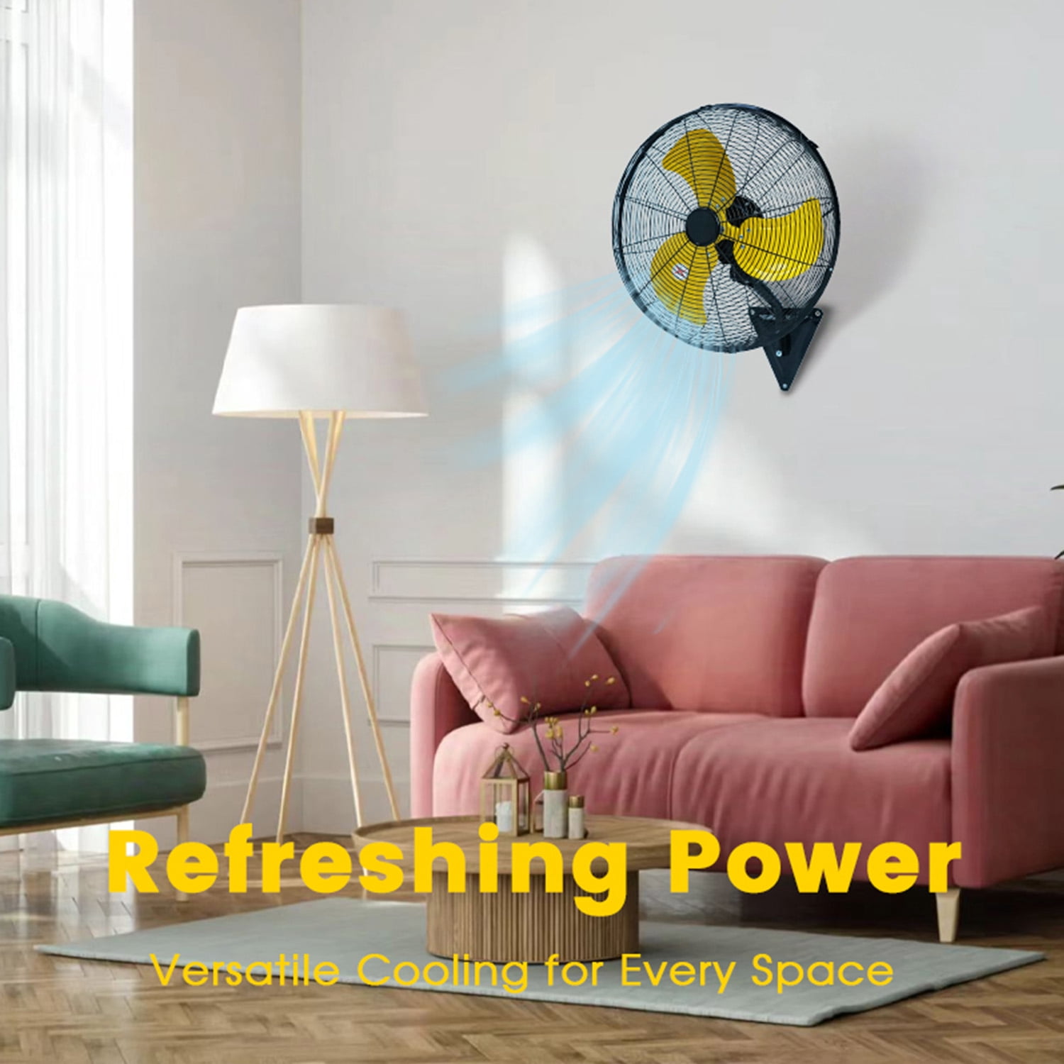 20in Wall Mount Fan, 3-Speed Industrial Wall Fan up to 7000CFM, 120°Oscillating High Airflow Cooling Fan for Garage,Home,Warehouse, Indoor/Outdoor Use, Yellow