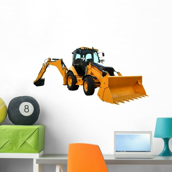 Yellow Construction Machine White Wall Decal by Wallmonkeys Peel and Stick Graphic (36 in W x 18 in H) WM144018