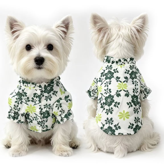 Pet Shirt For Small Dogs Summer Floral Puff Sleeves Breathable Onesies Puppy Lightweight Clothes For Dogs Cats Green XS