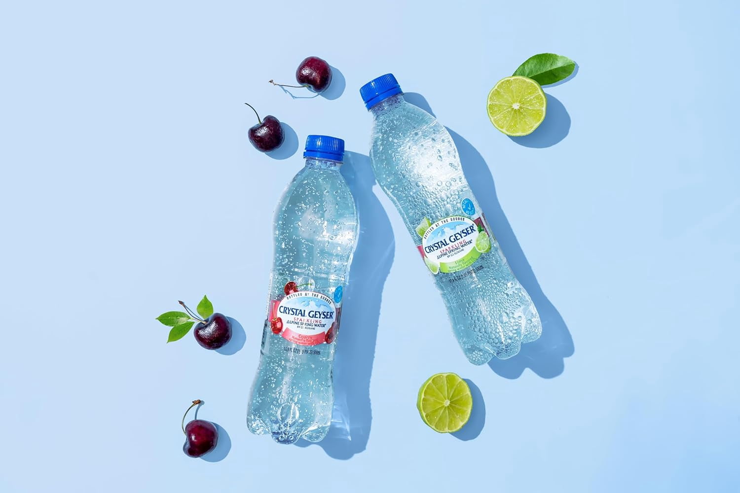 Crystal Geyser Sparkling Alpine Natural Spring Water, Variety Pack Cherry, Lime, Orange & Lemon, 24-Pack, 16.9oz Bottles, Zero Calories and No Sweeteners, Bottled at The Source