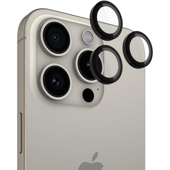 Pelican Camera Lens Protector w/Aluminum Rings for iPhone 15 Pro Max/iPhone 15 Pro - 9H Tempered Glass - Durable Anti-Scratch, Anti-Shatter, HD View w/Night Shoot, Case Friendly, Easy Install - Black