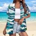 thumbnail image 2 of Huresd Hawaiian Shirts for Women Tropical Palm Tree Print Button Down Collar Short Sleeve Summer Cardigans for Women Lightweight Dark Blue S, 2 of 5