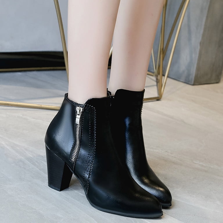 Chenyee Ankle Boots for Women Block Heel Side Zipper Pointd Toe