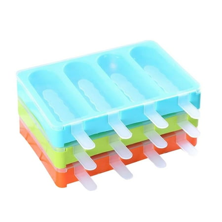 

3PCS Stackable Ice Lolly Molds 4-Cavity Reusable Ice Cream Molds for Homemade Popsicle Desserts