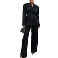 thumbnail image 3 of Women Breasted Blazer Pants Suit 2 Piece Outfits Casual Long Sleeve Blazer Set for Work Business Black L, 3 of 9