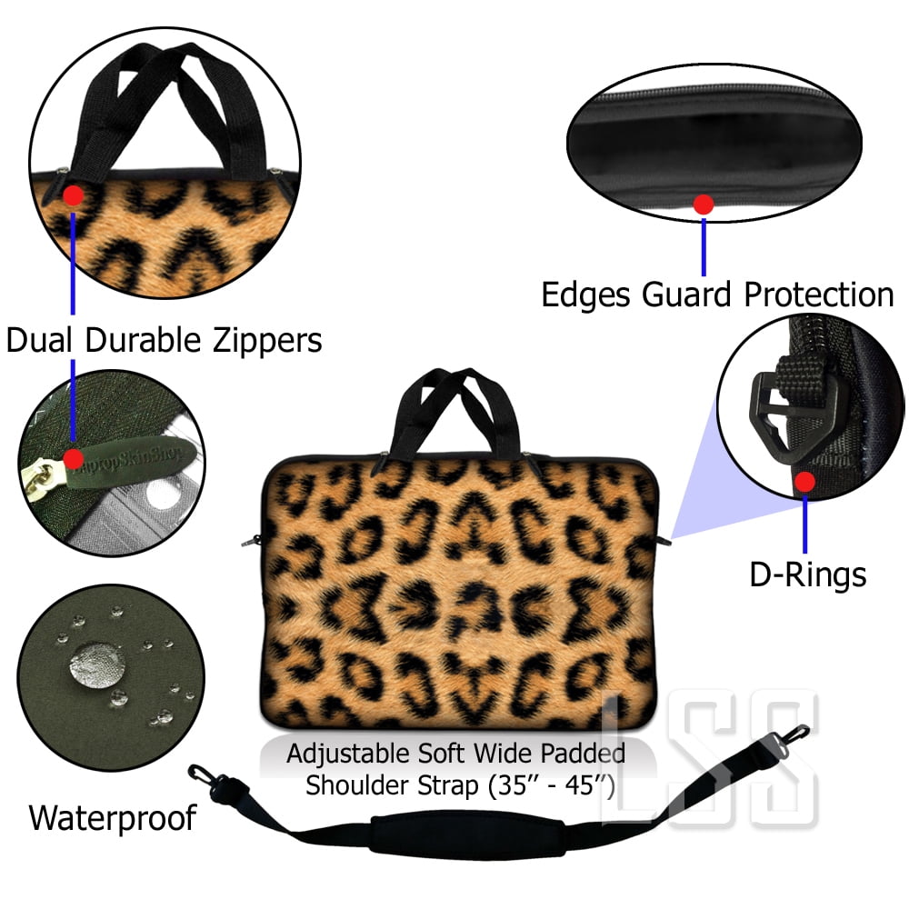 LSS 14-14.9 inch Neoprene Laptop Sleeve Bag Carrying Case with Handle and Adjustable Shoulder Strap - Leopard Print