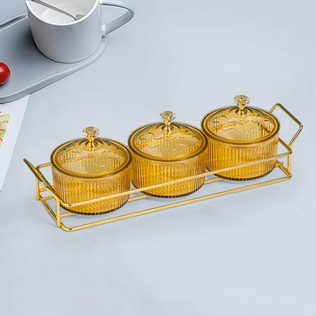 

Divided Serving Bowl Round Condiment Tray Dessert Jar Dish Snack Tray Fruit Dessert Snacks 3 Bowls Golden