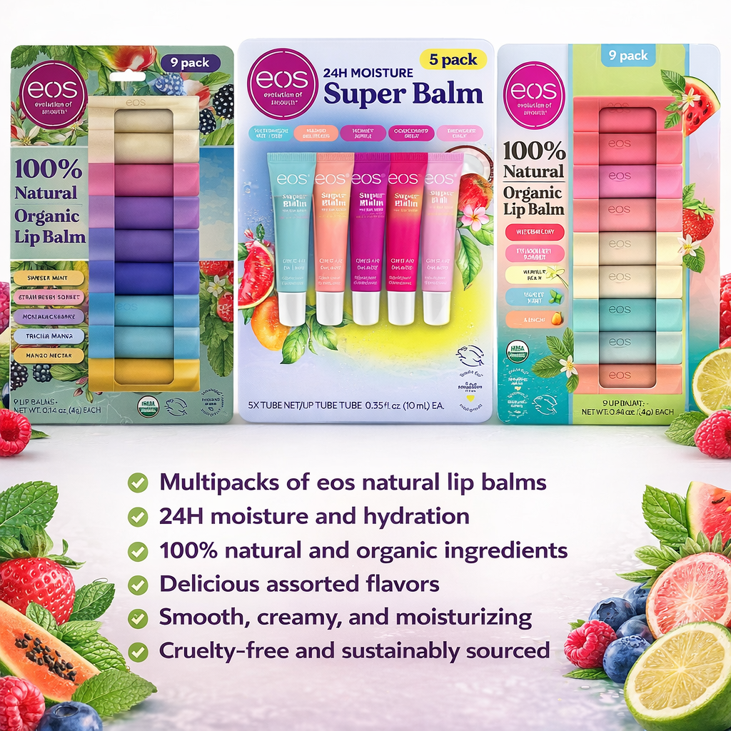 eos Natural Lip Balm Bundle Set, Assorted Multipacks (Includes Multiple Packs & Flavors), Long-Lasting Moisture Lip Care Set