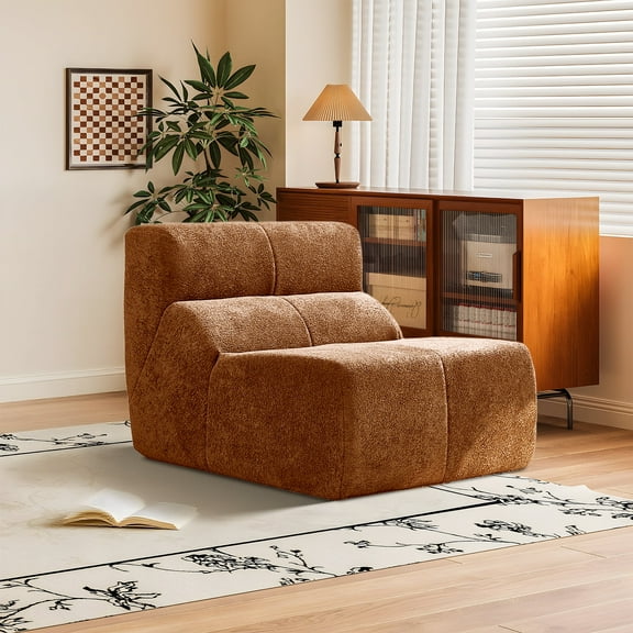 Youdao Lazy Sofa Chair, Modern Comfy Raindrop Velvet Fabric Deep Seat Floor Couch Armless Lounge Chair, Cozy Floor Lounge Seating Oversized SIngles Sofa for Living Room, Bedroom, Office, Salon, Brown