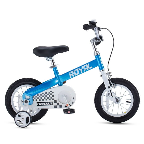 RoyalBaby Vélo pour Enfants Formule 12" avec Roues d'Entraînement et Frein à Montagnes Russes, Bleu
