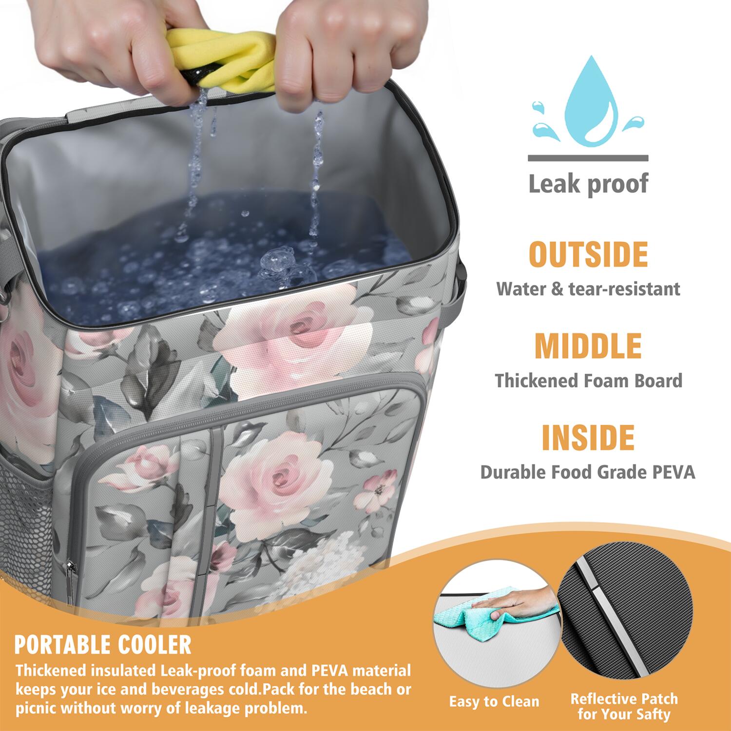 Travel Cooler Bag - Pioneer Flower Floral Print Pattern Camping Beer Cooler Backpack with Bottle Opener- Waterproof Insulated Picnic Backpacks - Cooler Bag for Beach