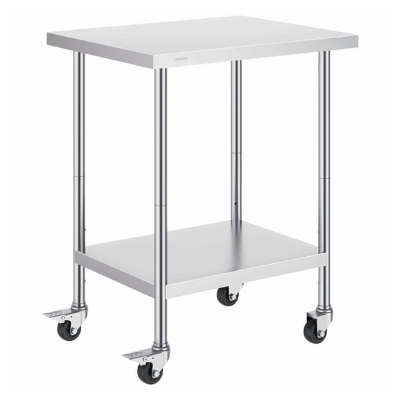 Stainless Steel Work Table 24x30x38 Inch, Commercial Kitchen Table, Adjustable Shelves, 4 Wheels, Heavy Duty Prep Table for Restaurant, Silver