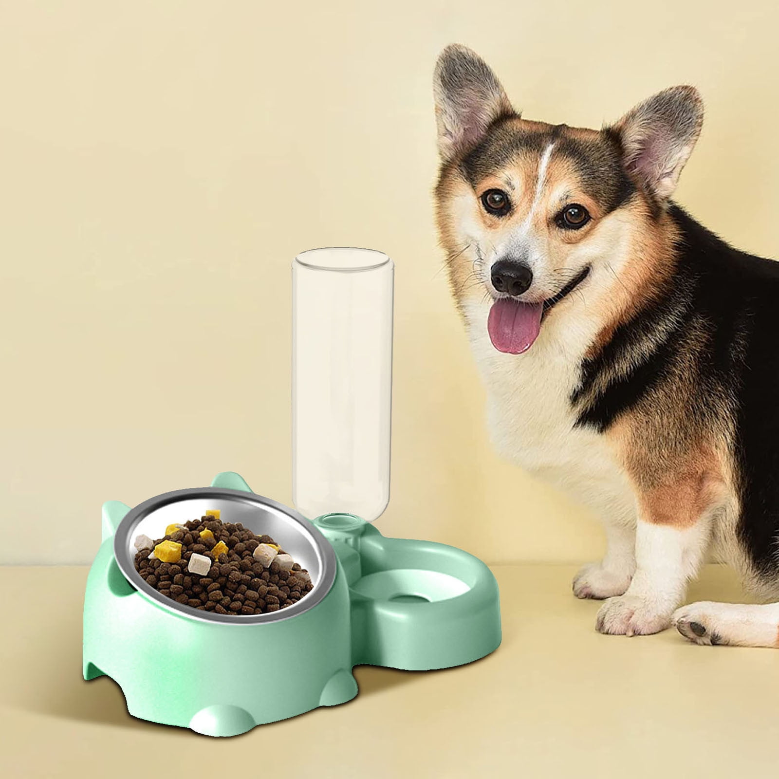 Double Pet Bowl Set with Automatic Water Dispenser - Stainless Steel Detachable Food & Water Bowls for Cats/Dogs - No-Spill Gravity Feeder for Puppies, Kittens & Small Pets