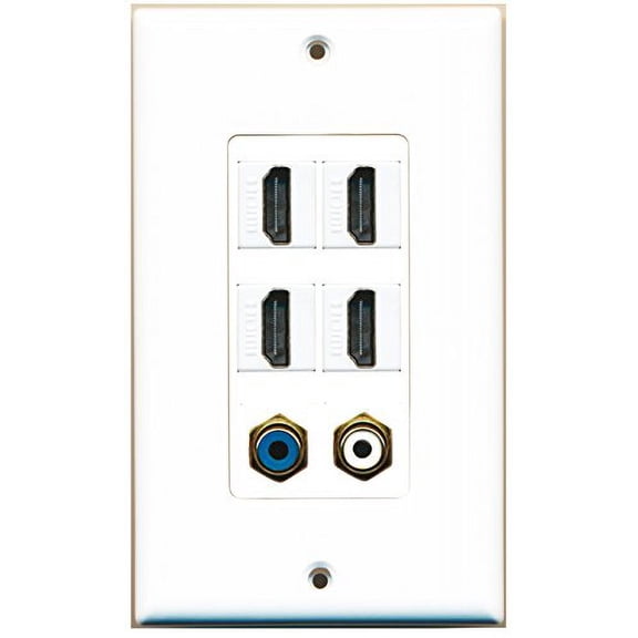 RiteAV - 4 Port HDMI 1 RCA White 1 RCA Blue Wall Plate Decorative