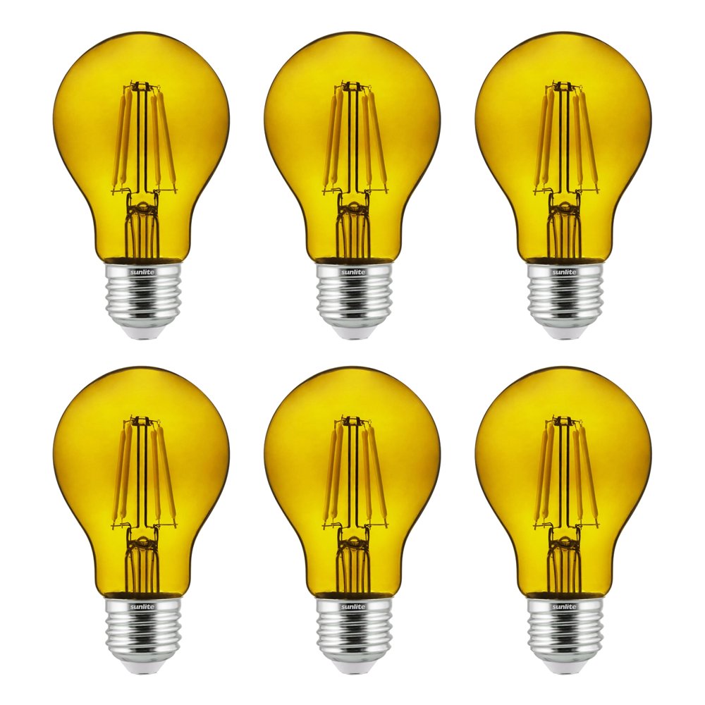 6Pack Sunlite LED Transparent Yellow A19 Filament Bulbs, 4.5 Watts