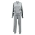 thumbnail image 3 of Women's 2 Piece Lounge Sets Casual Fall Travel Outfits Fashion Wide Leg Tracksuit V Neck Loungewear Baggy Comfy Sweatsuits, 3 of 4