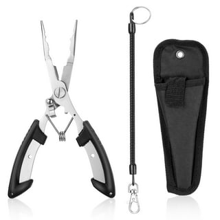 Booms Fishing X1 Aluminum Fishing Pliers Hook Remover Braid Line Cutters  Split Ring Opener with Coiled Lanyard and Sheath 