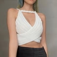 thumbnail image 4 of Top camisola sin espalda Ticfox con cordones cruzado Cuello en V profundo color puro Blanco S, 4 of 7