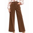 thumbnail image 3 of Women'S Corduroy Wide Leg Pants with Patch Pockets Casual Slim Fit Elastic Waist Trousers Brown M, 3 of 8