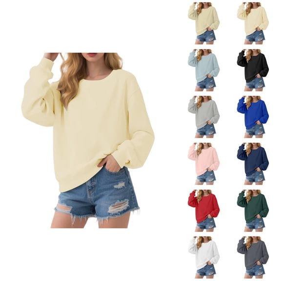 Lightweight Fall Basic Sweatshirts for Women 2025 Long Sleeve Crewneck Relaxed Fit Plain Sweatshirt Pullover Tops