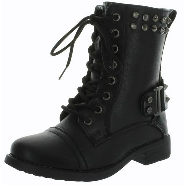 Static Footwear - Andrea-37K Girls JR Combat Studded Fashion Tall Boots - Walmart.com - Walmart.com