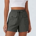 thumbnail image 5 of Cotton Linen Shorts for Women Casual Stretchy Loose Beach Vacation Shorts Summer Lightweight Fashion Drawstring Shorts with Flap Pockets, 5 of 6