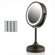 Ovente Makeup Mirror with Lights and Magnification, 7'' Table Top, 360 Degree 1X 7X Double Sided Bright Circle LED, Great on Vanity or as Bathroom Décor, Battery Powered, Antique Bronze MCT70ABZ1X7X